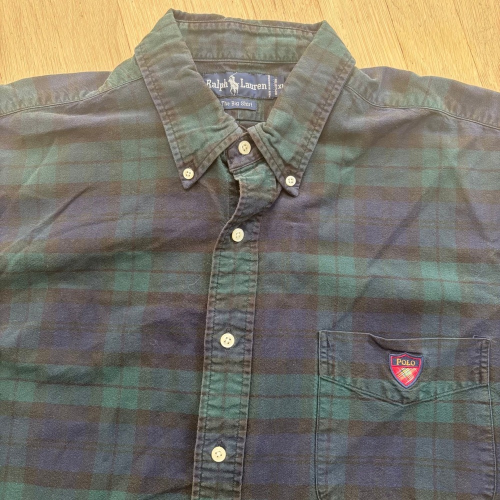 Ralph Lauren The Big Shirt Mens XL Blackwatch Plaid Green Navy Crest Button Down